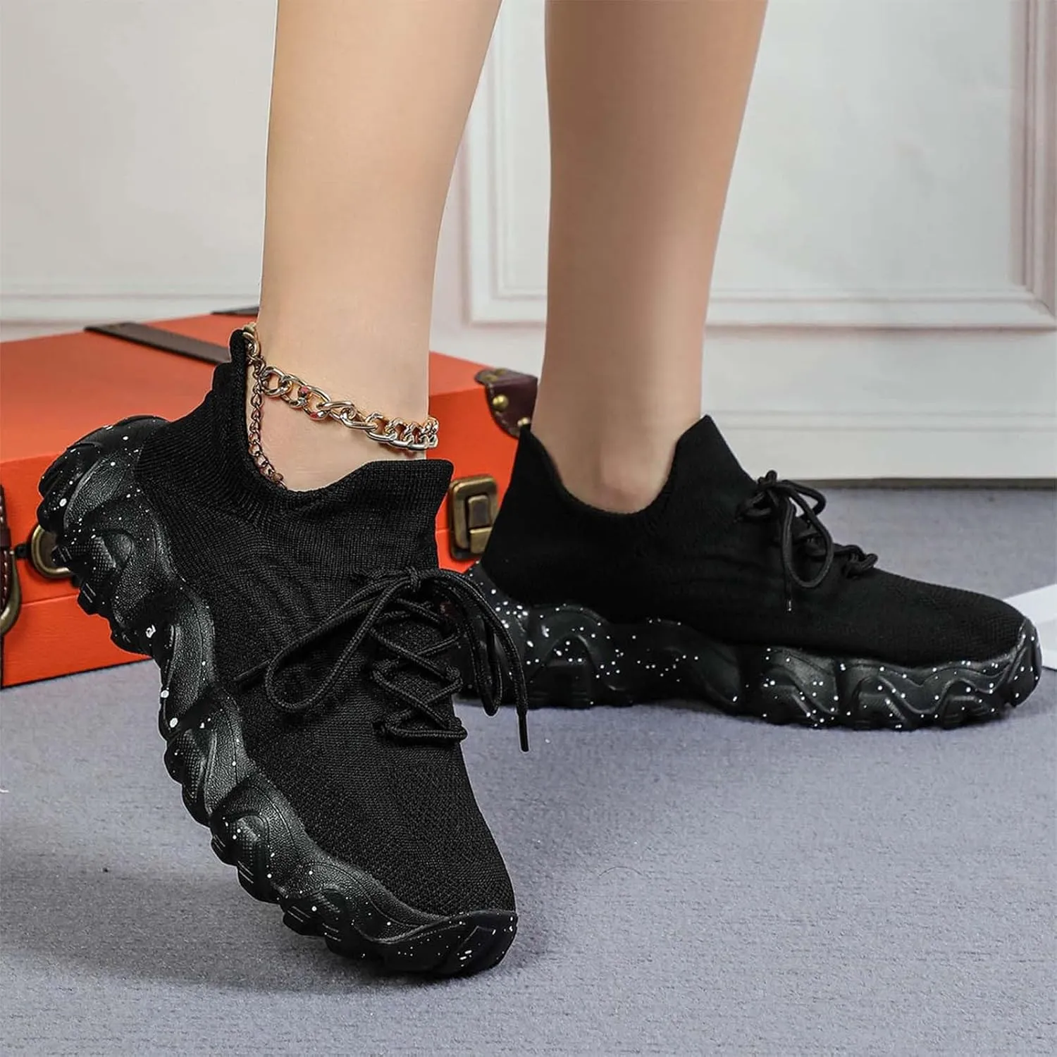 Women's Mesh Lace Lightweight Low-Cut Sneakers, Casual Tennis Shoes, Non Slip, Fashionable Comfortable and