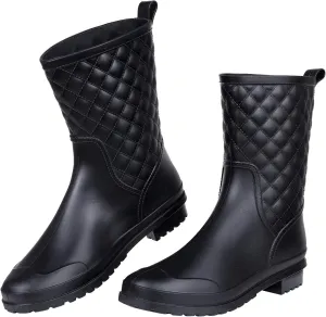 Women's Mid Calf Rain Boots Waterproof Lightweight Garden Shoes