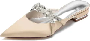 Women's Mules Flats Pointed Toe Backless Loafers Slip on Slides for Wedding Bridal Dress Shoes