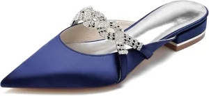 Women's Mules Flats Pointed Toe Backless Loafers Slip on Slides for Wedding Bridal Dress Shoes
