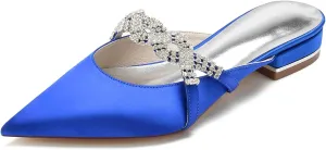 Women's Mules Flats Pointed Toe Backless Loafers Slip on Slides for Wedding Bridal Dress Shoes