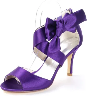 Women's Orange Bow Sandals Satin Dress Shoes Bridal Wedding Heels, Party Show Shoes
