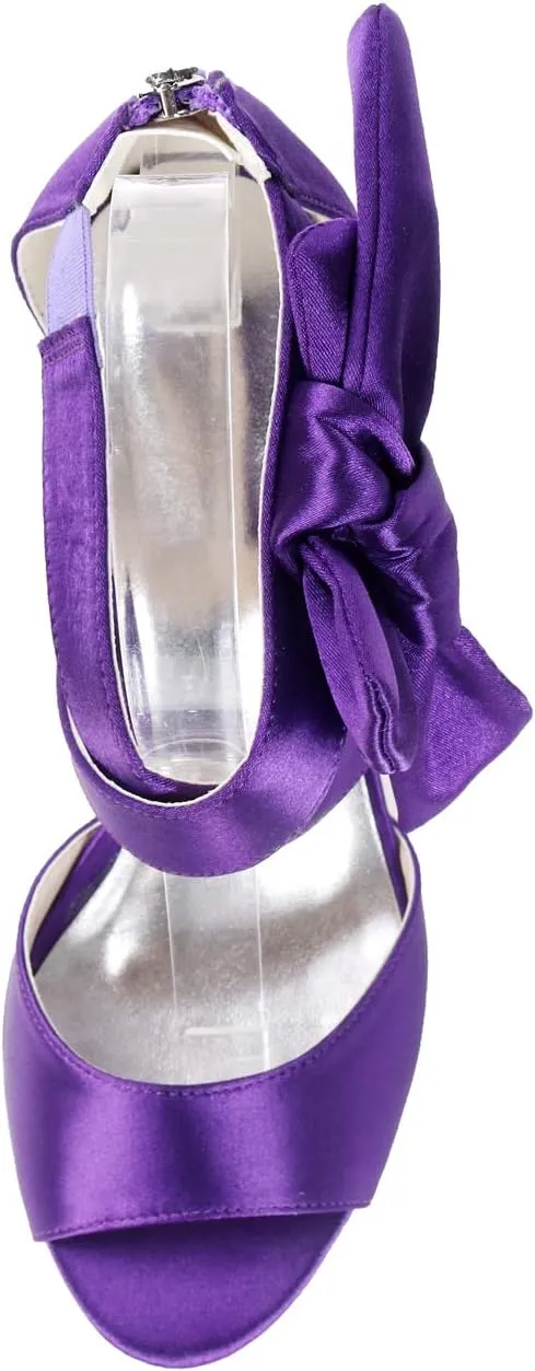 Women's Orange Bow Sandals Satin Dress Shoes Bridal Wedding Heels, Party Show Shoes