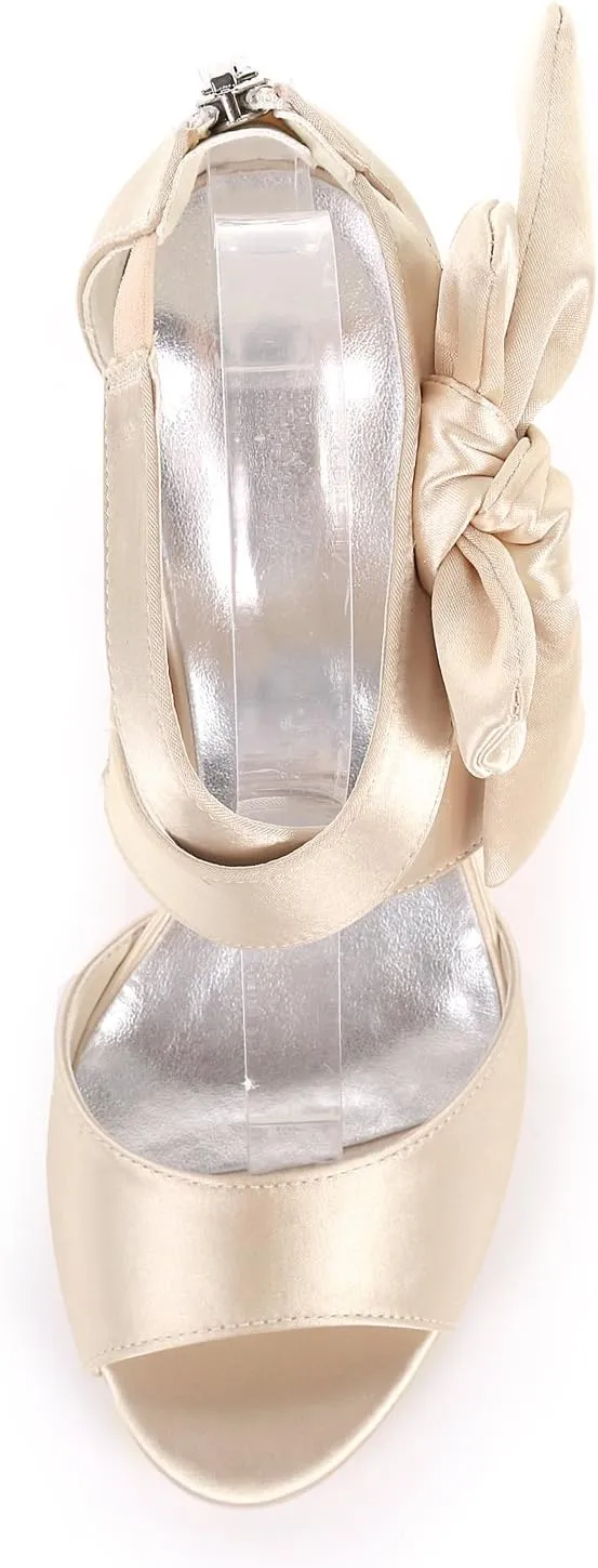Women's Orange Bow Sandals Satin Dress Shoes Bridal Wedding Heels, Party Show Shoes