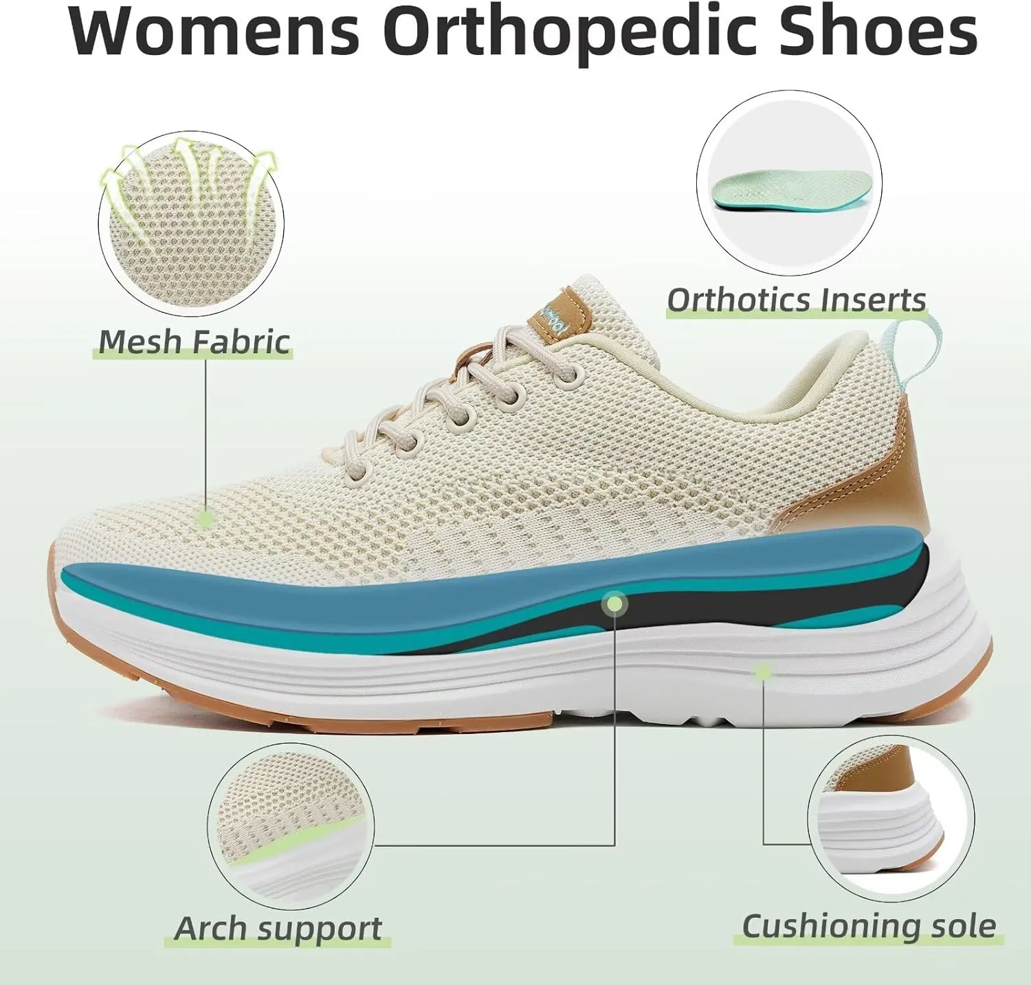 Women's Orthopedic Fashion Sneakers with Arch Support: Comfortable Cushion Flat Feet Shoes for Plantar Fasciitis, Orthotic Supportive Casual Thick Sole Sneakers for Ankle and Foot Pain Relief