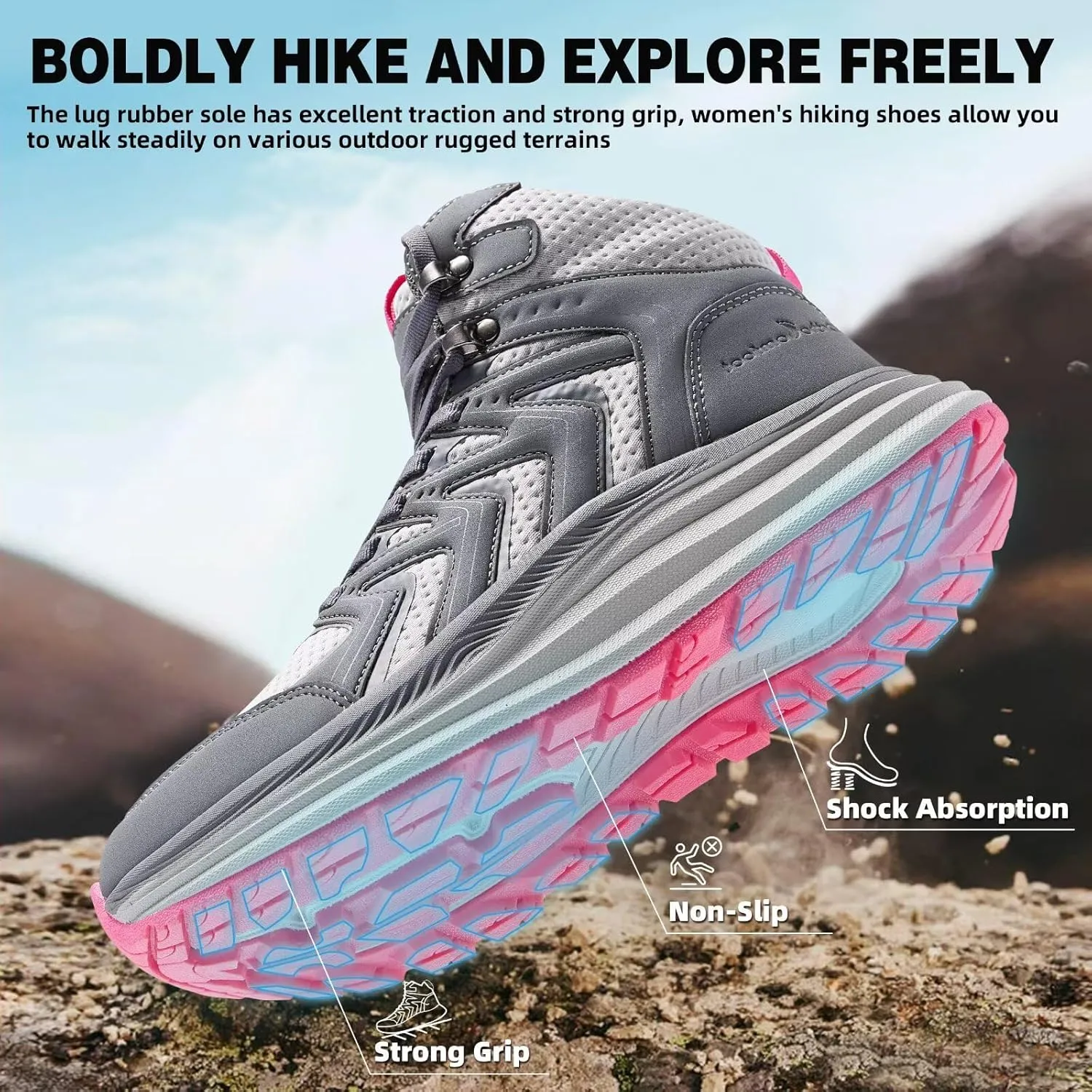 Women's Orthopedic Mid Trekking Hiking Boots: Comfortable Plantar Fasciitis Ankle Support Workout Walking Running Shoes, Orthotic Work Sport Cross Training Trail Sneakers for Feet and Heel Pain Relief