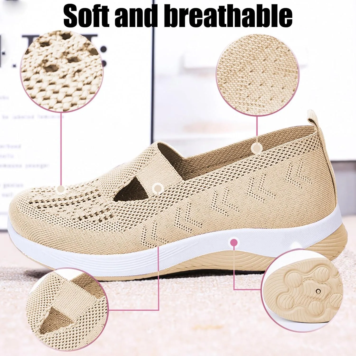 Womens Orthopedic Shoes, Woven Soft Shoes for Women, Arch Support Shoe, Breathable Slip on Foam Diabetic Sneakers