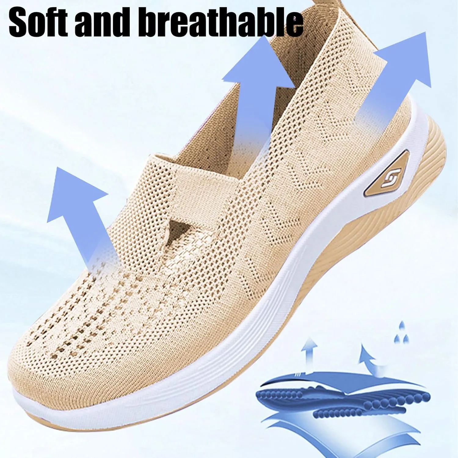 Womens Orthopedic Shoes, Woven Soft Shoes for Women, Arch Support Shoe, Breathable Slip on Foam Diabetic Sneakers