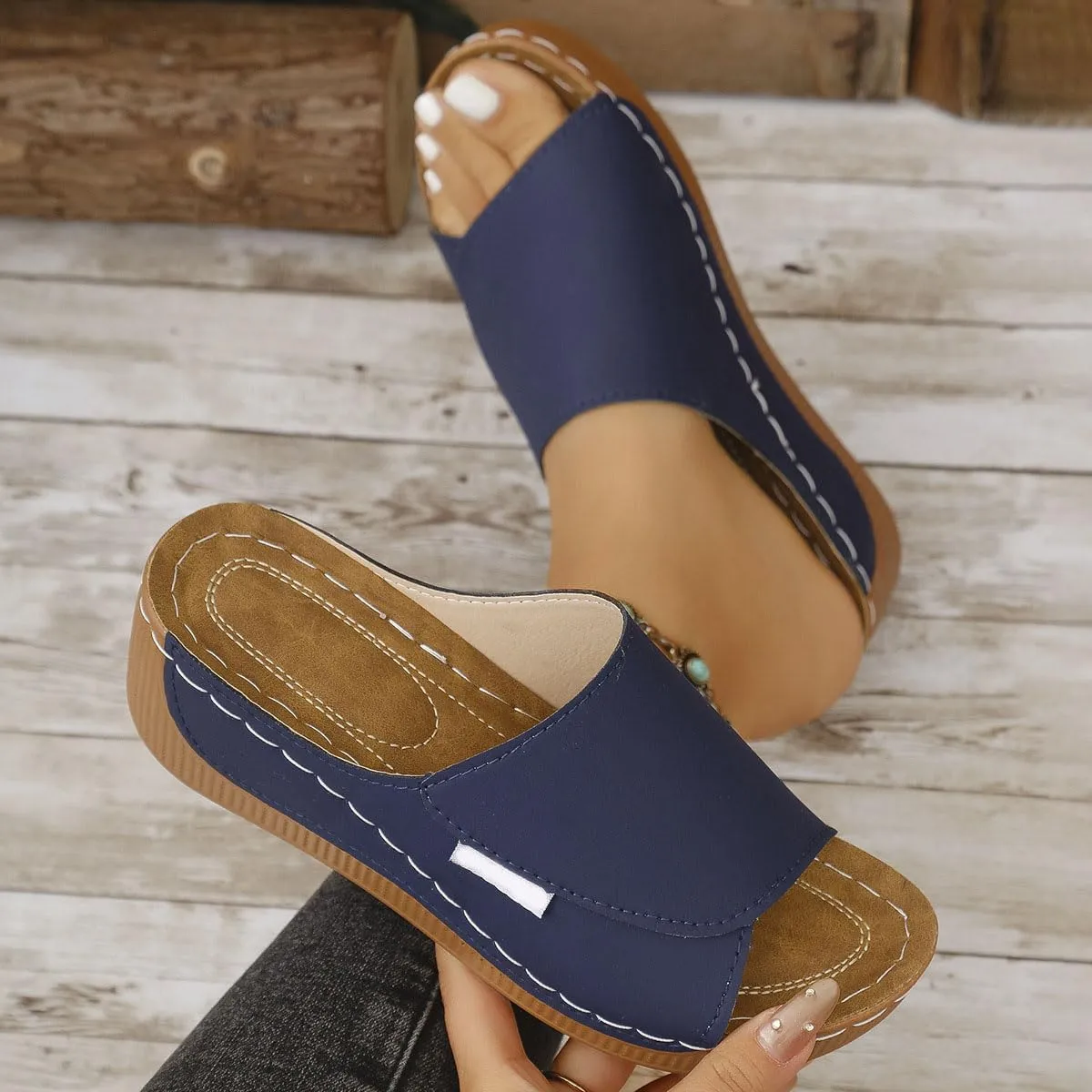 Women's Orthopedic Wedge Slides - Memory Foam Arch Support Sandals for Work/Home/Outdoor