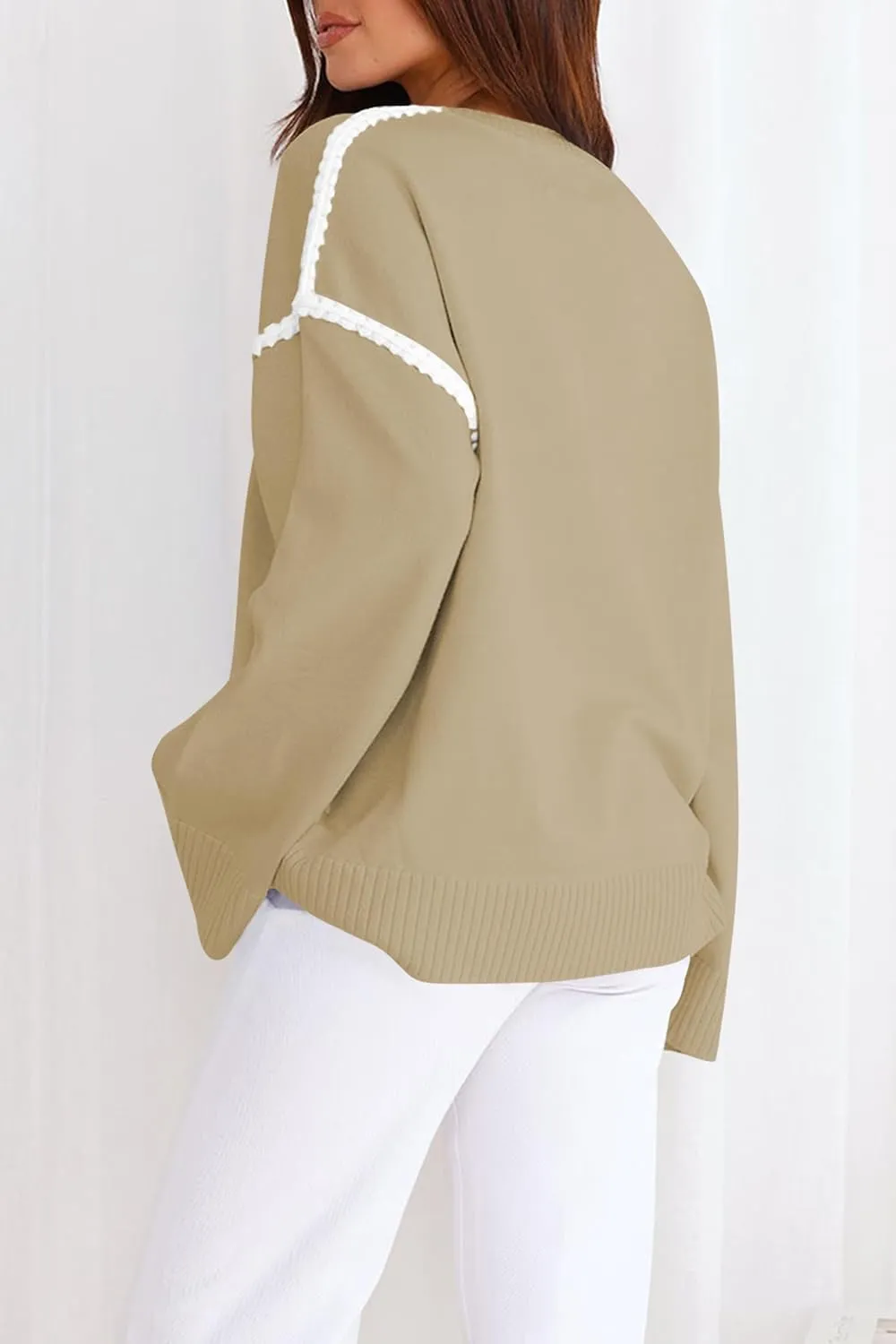 Women's Oversized Sweaters Loose Fit Fall Crewneck Color Block Knit Pullover Sweater Tops