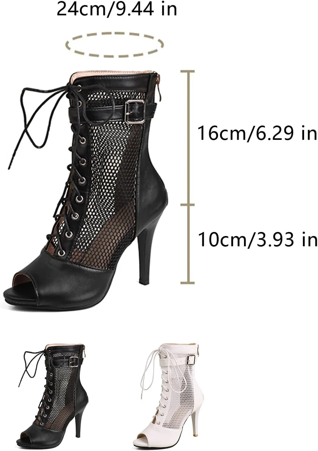 Women's Peep Toe Mesh Lace-Up Stiletto High Heel Sandals Summer Breathable Comfortable Back Zipper Gladiator Sandals Booties Sexy Dance Shoes