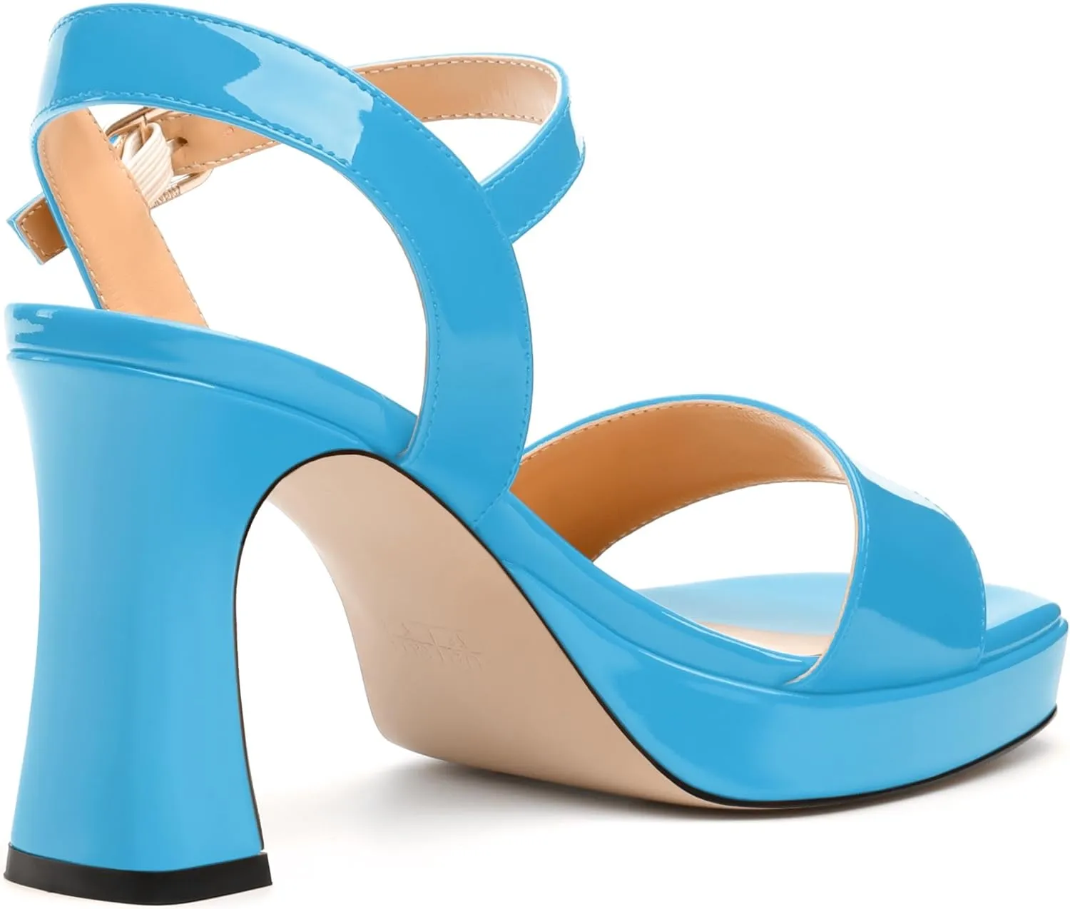 Womens Platform Sandals, Chunky High Heel Sqaure Teo Sandals, Open Toe Comfort Dress Sandals for Women, Ankle Strap Buckle Patent Sandals
