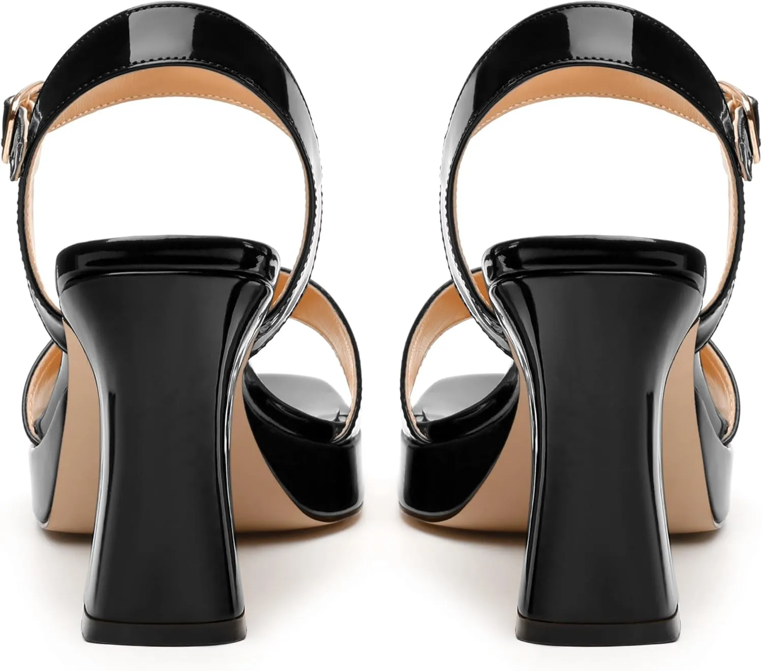 Womens Platform Sandals, Chunky High Heel Sqaure Teo Sandals, Open Toe Comfort Dress Sandals for Women, Ankle Strap Buckle Patent Sandals