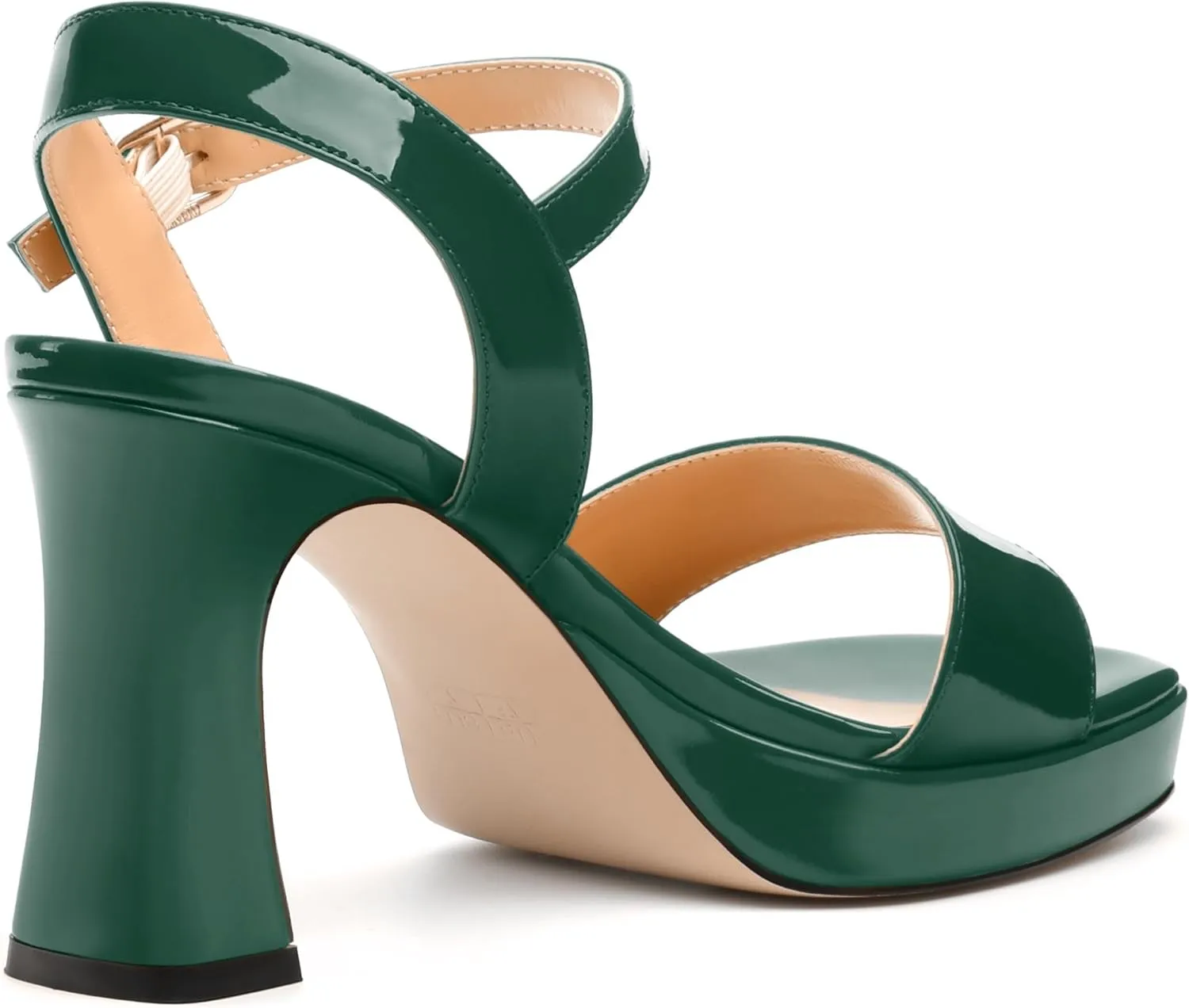 Womens Platform Sandals, Chunky High Heel Sqaure Teo Sandals, Open Toe Comfort Dress Sandals for Women, Ankle Strap Buckle Patent Sandals