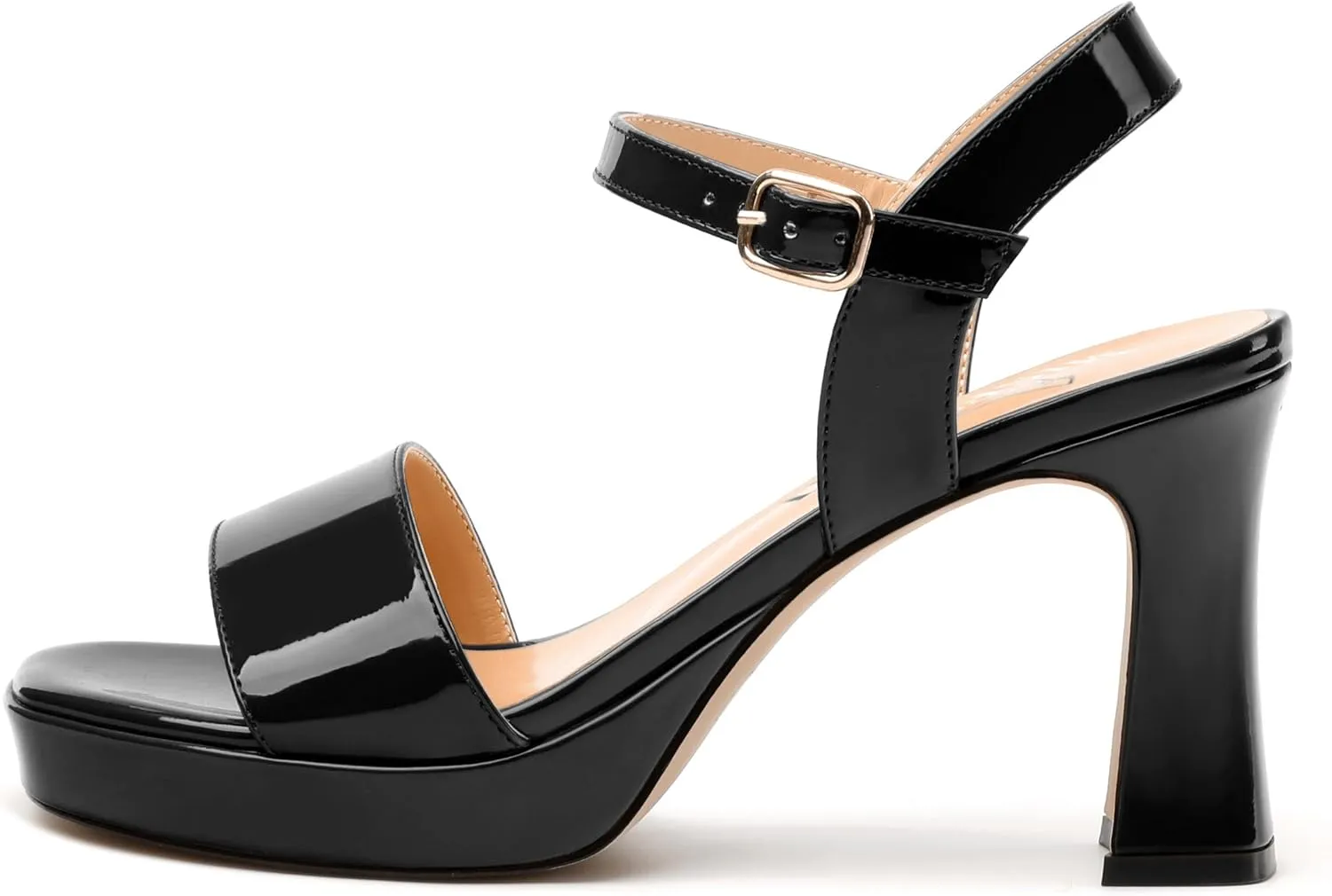 Womens Platform Sandals, Chunky High Heel Sqaure Teo Sandals, Open Toe Comfort Dress Sandals for Women, Ankle Strap Buckle Patent Sandals