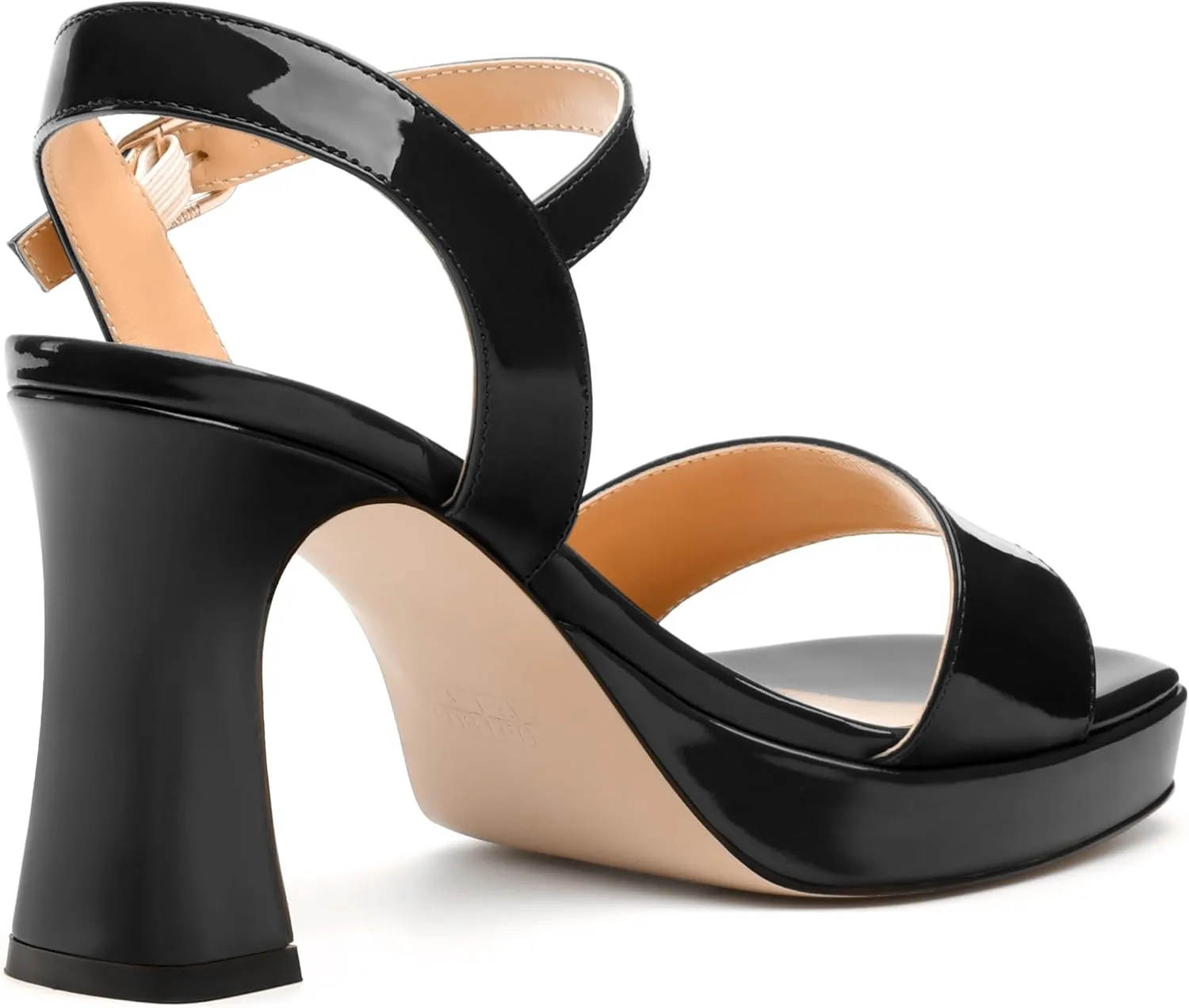 Womens Platform Sandals, Chunky High Heel Sqaure Teo Sandals, Open Toe Comfort Dress Sandals for Women, Ankle Strap Buckle Patent Sandals