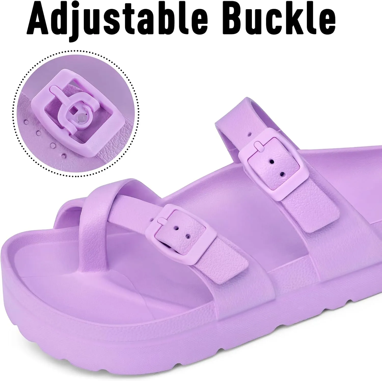 Women's Platform Sandals with Arch Support Comfortable Foam Slides Summer Beach Sandals with Adjustable Buckle