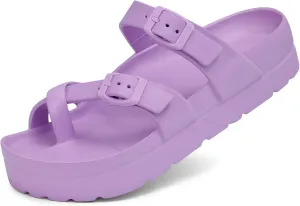 Women's Platform Sandals with Arch Support Comfortable Foam Slides Summer Beach Sandals with Adjustable Buckle