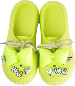 Women's Platform Slide Sandals with Bow and Flower Charms, Cavernous Upper
