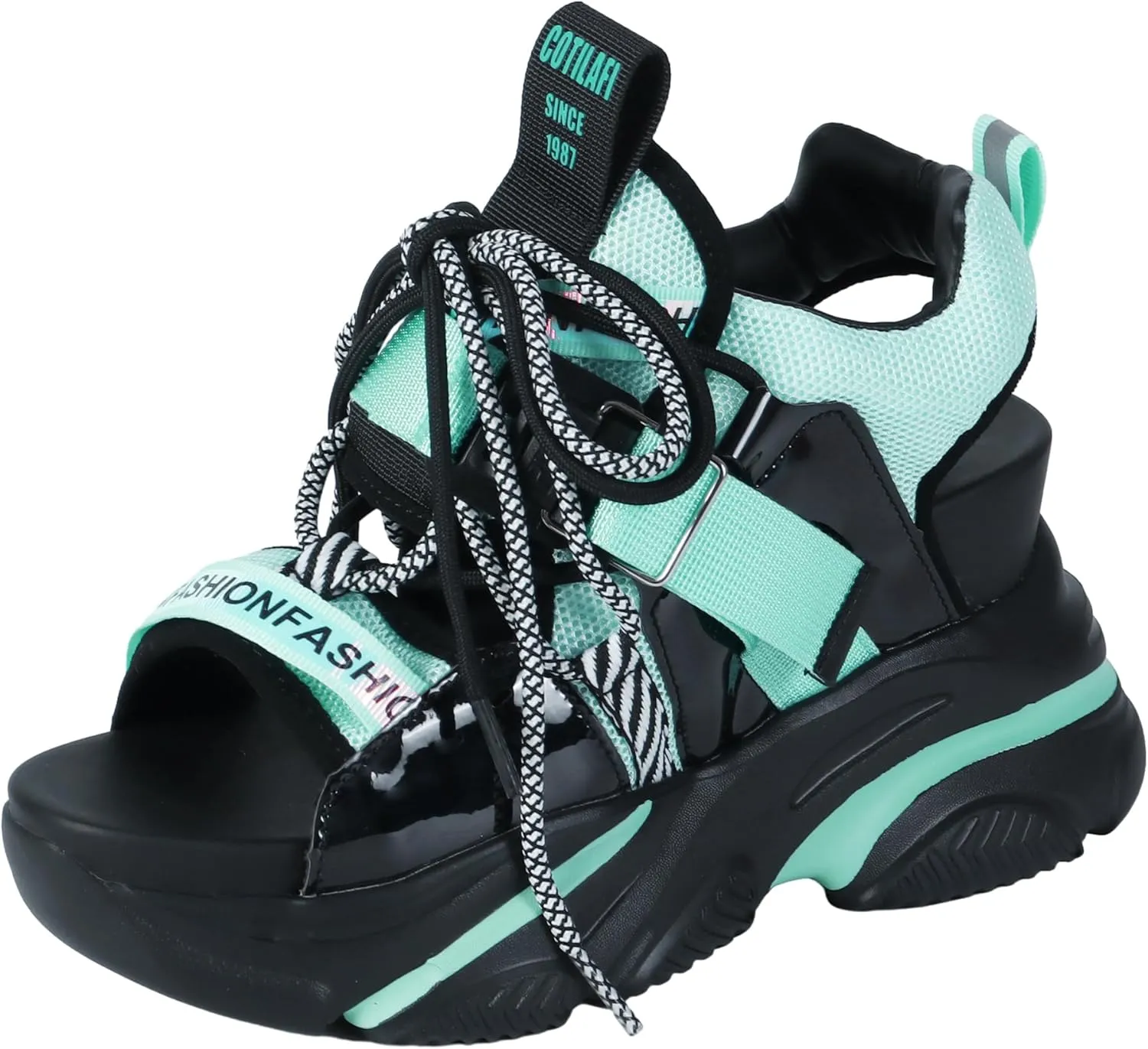 Women's Platform Wedge Sandals, Open-toe Colored Casual Slope Heel Sandals, Lace-up Light Sports Shoes, Muffin Shoes Cushion Slip-on Design Lightweight Comfort