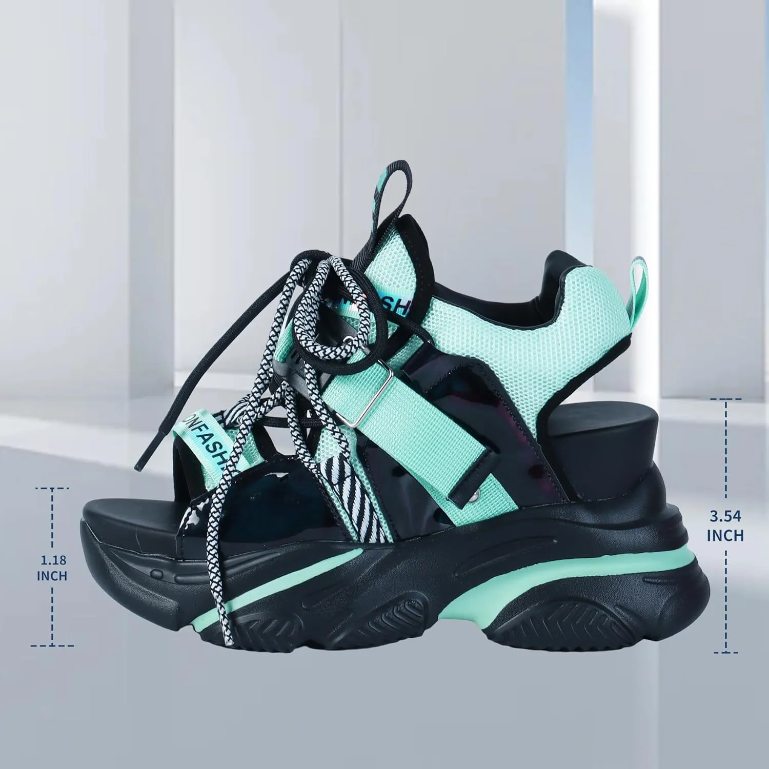 Women's Platform Wedge Sandals, Open-toe Colored Casual Slope Heel Sandals, Lace-up Light Sports Shoes, Muffin Shoes Cushion Slip-on Design Lightweight Comfort