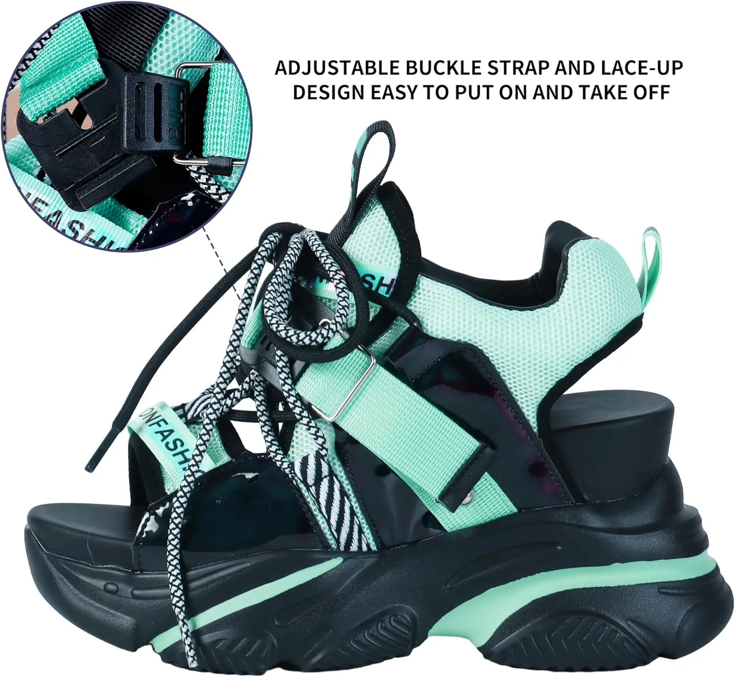 Women's Platform Wedge Sandals, Open-toe Colored Casual Slope Heel Sandals, Lace-up Light Sports Shoes, Muffin Shoes Cushion Slip-on Design Lightweight Comfort