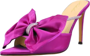 Women's Pointed Open Toe Satin Rhinestone Bow-knot Stiletto High Heel Strappy Mule Sandals For Wedding
