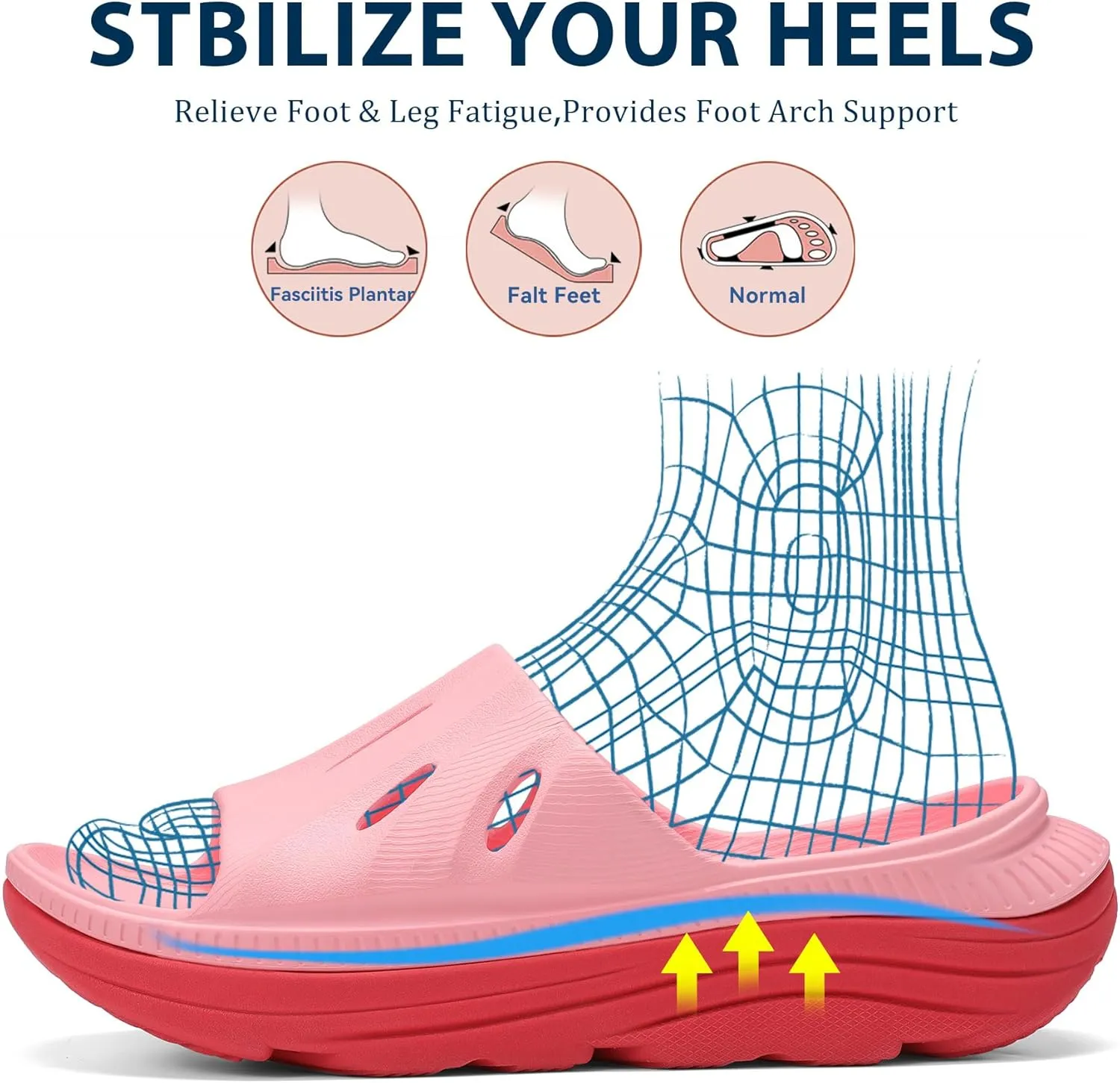 Womens Recovery Sandals Slides for Mens Plantar Fasciitis Sport for Sandals Comfortable Orthotic Athletic Arch Support Slides, Lightweight Cloud Slippers Thick Cushion Open Toe