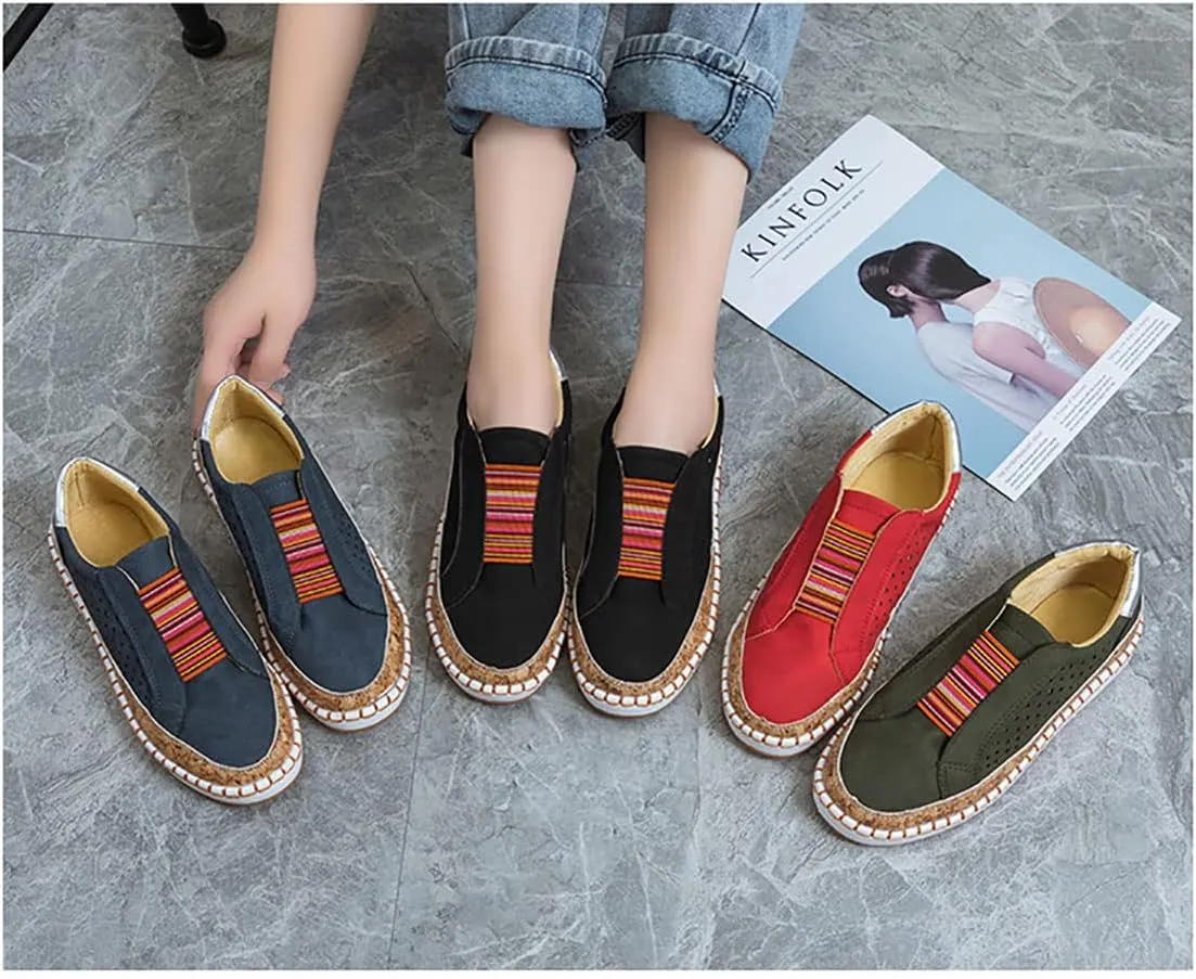 Women's Retro Casua Sneakers Garden Clogs Shoes Orthopedic Slip-On Shoes Walking Shoes Flat Casual Shoes