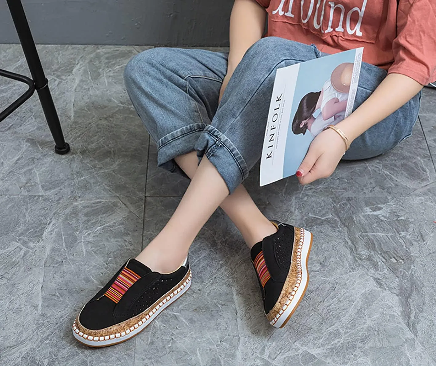 Women's Retro Casua Sneakers Garden Clogs Shoes Orthopedic Slip-On Shoes Walking Shoes Flat Casual Shoes