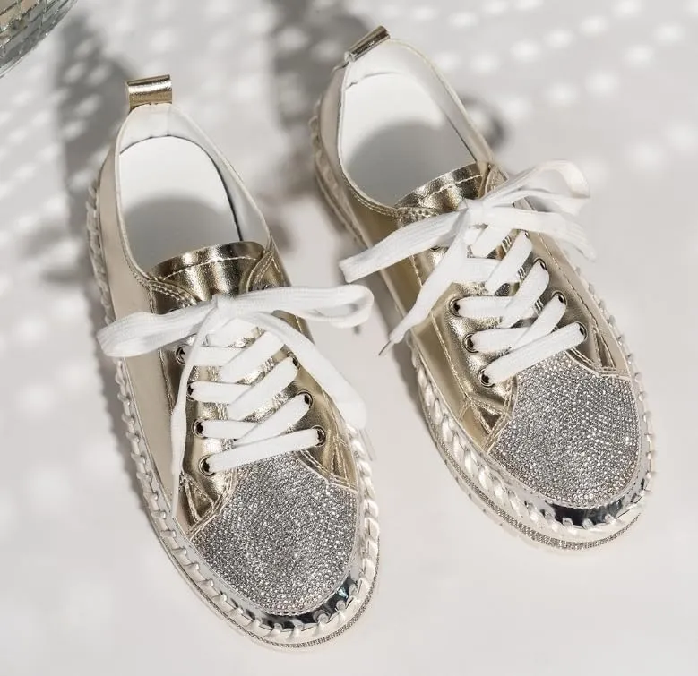 Women’s Rhinestone Decor Sneakers - Plus Size Casual Lace-Up Outdoor Low Top Shoes | Stylish & Comfortable Everyday Footwear