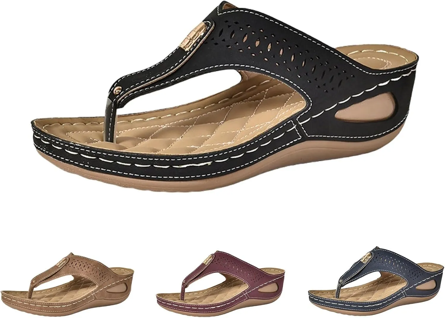 Womens Sandals Arch Support Slingback Sandals Summer Beach Shoes Ankle Strap Thong Flat Sandals for Women