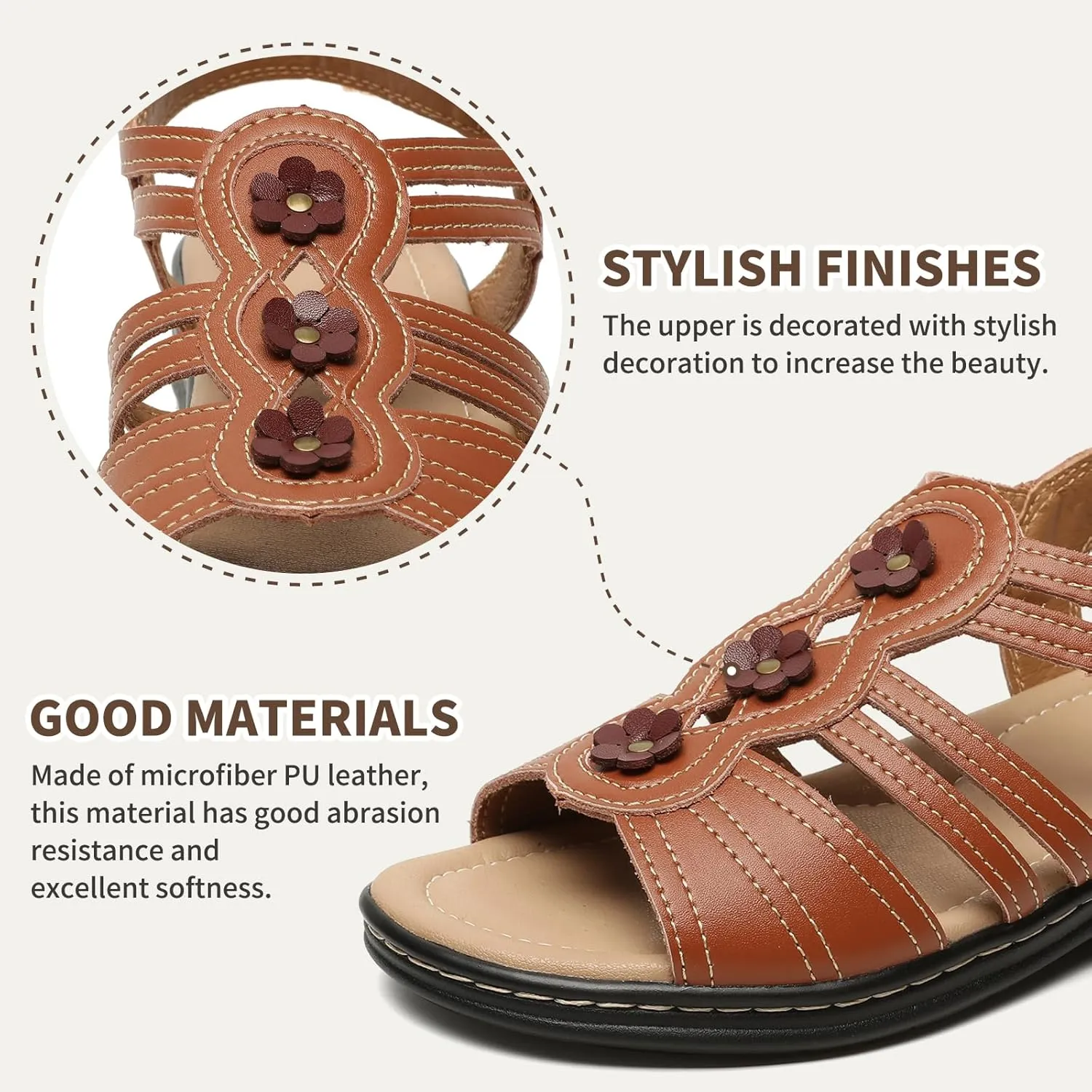 Womens Sandals Flats Comfort Leather Walking Orthopedic Sandals Casual Summer Shoes with Arch Support for Dressy Beach Hiking Vacation Camping Travel Pool Shopping Dating Water sports