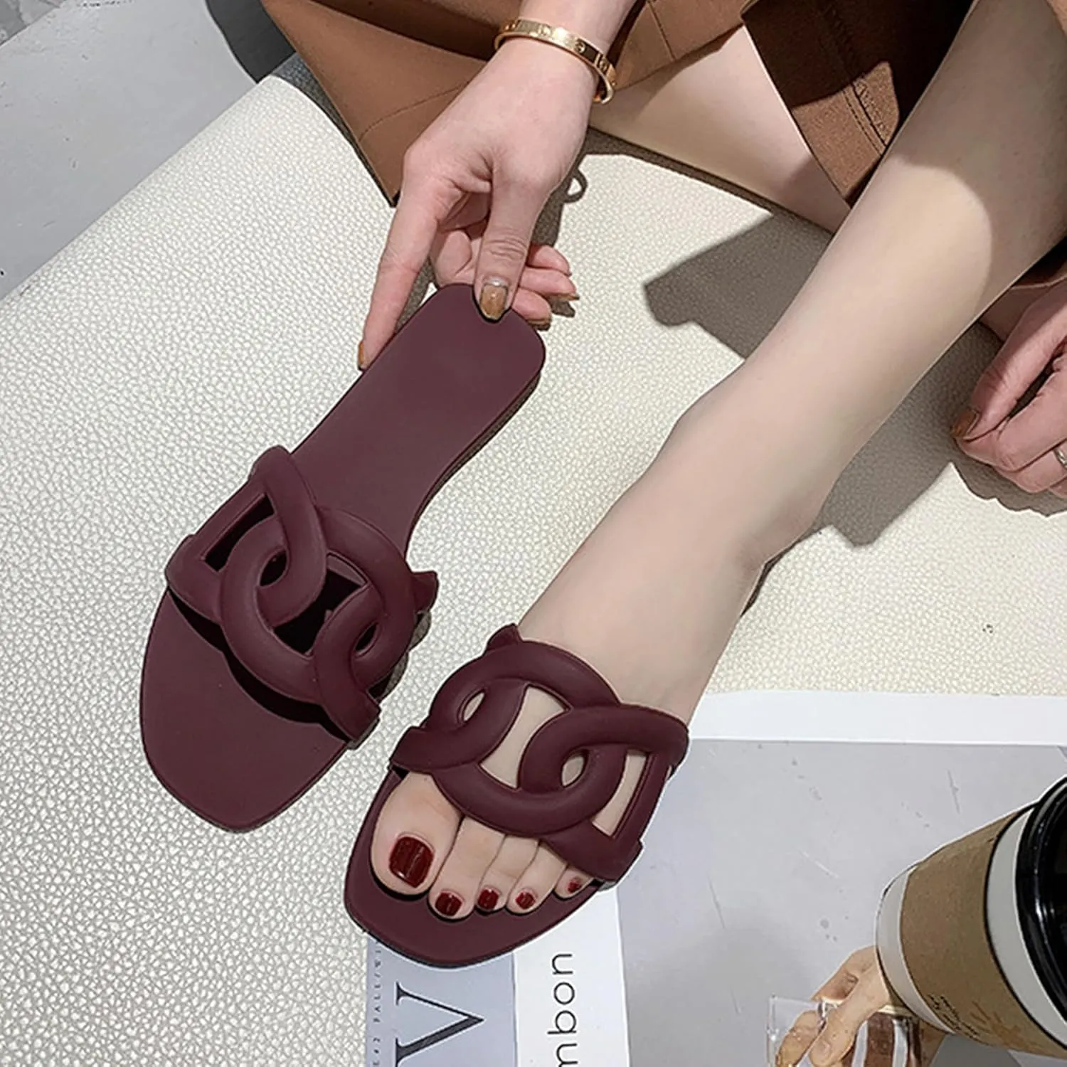 Women's Sandals Summer Slide Sandals Comfy Sandals Fashion Dressy Flat Sandals Slip On Casual Sandals