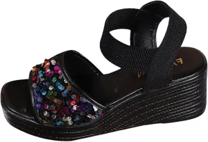 Women's Sandals Women's Slope High Heel Sandals Sequin Fashion Casual Sandals Women Slippers & Sandal Flat for Women