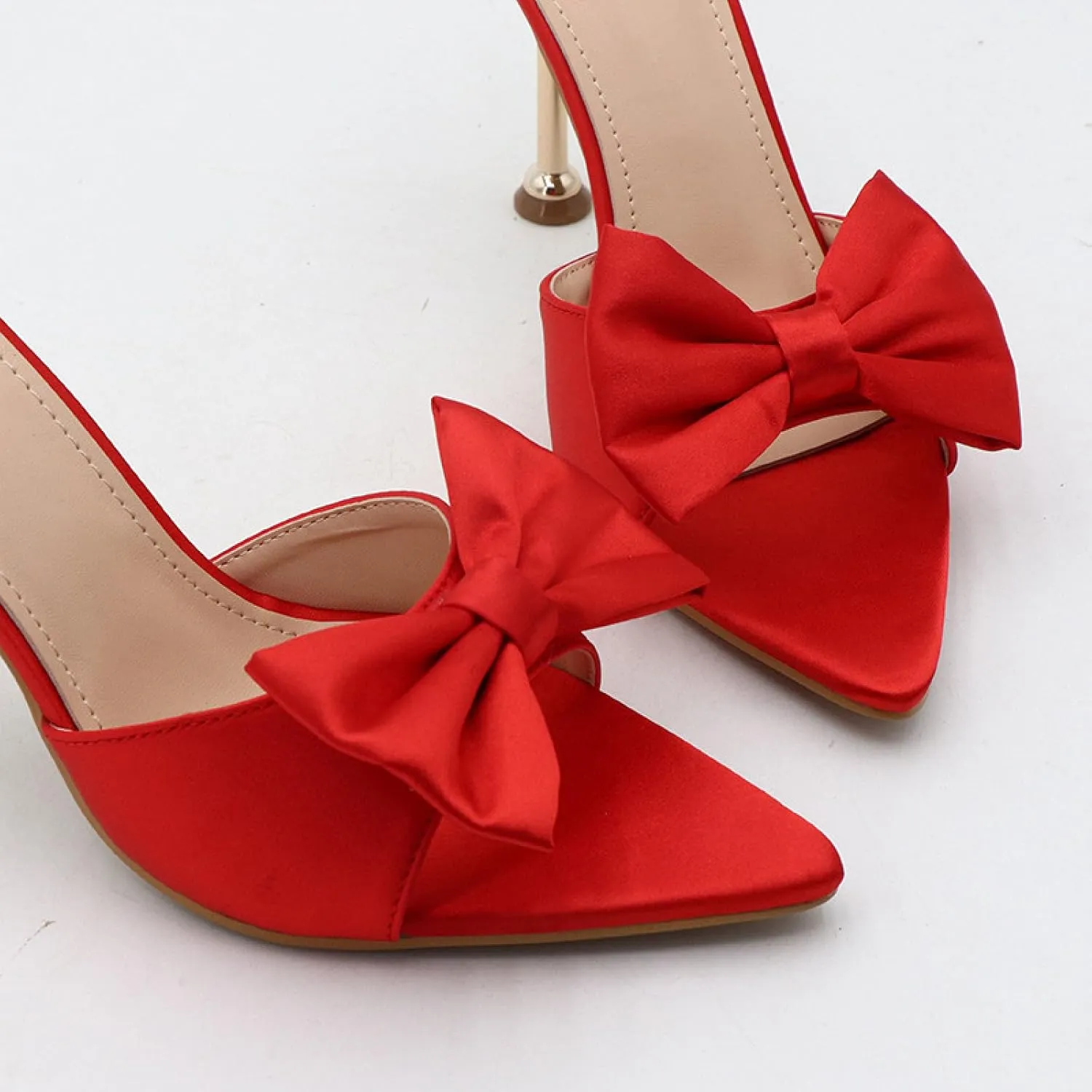 Women's Satin Bow Backless Pointed Toe Stiletto Sandal Summer Fashion Open Toe Slingback Slip On Dress Wedding High Heel Mules for Party Dating Sexy Pumps
