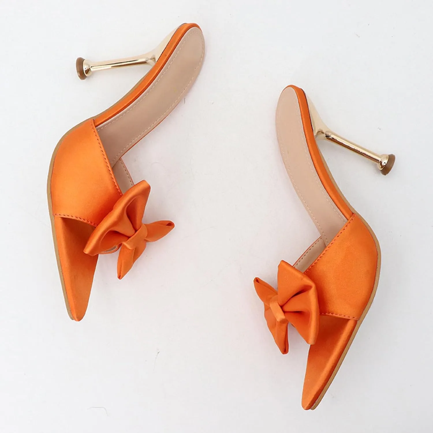 Women's Satin Bow Backless Pointed Toe Stiletto Sandal Summer Fashion Open Toe Slingback Slip On Dress Wedding High Heel Mules for Party Dating Sexy Pumps