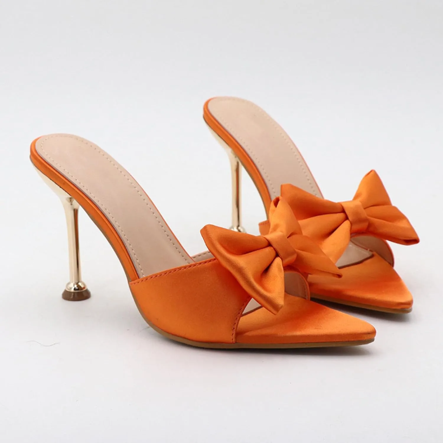 Women's Satin Bow Backless Pointed Toe Stiletto Sandal Summer Fashion Open Toe Slingback Slip On Dress Wedding High Heel Mules for Party Dating Sexy Pumps