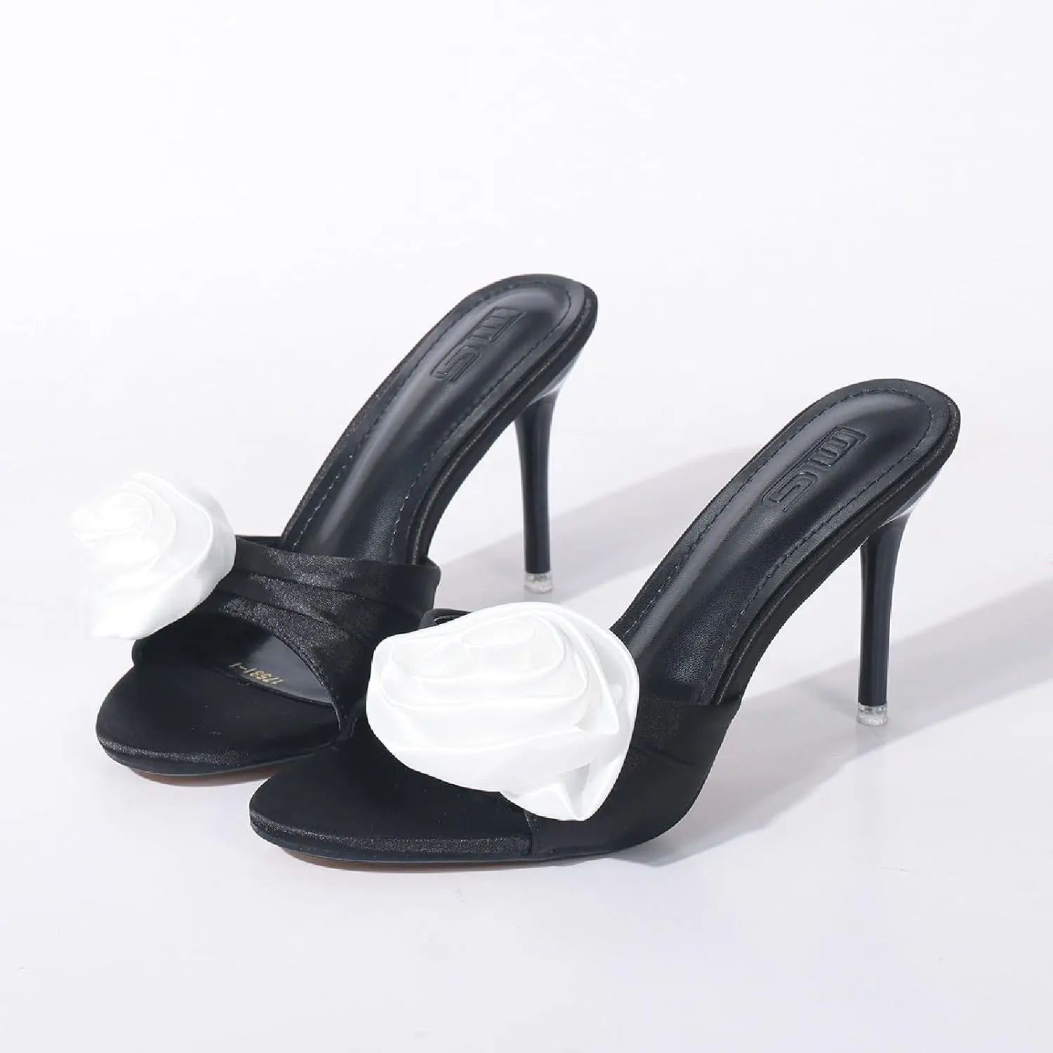 Women'S Satin Flower Stiletto Sandals Comfor Fashion Pointed Toe Slip On High Heel Dress Mules Sexy Party Bridal Wedding Shoes