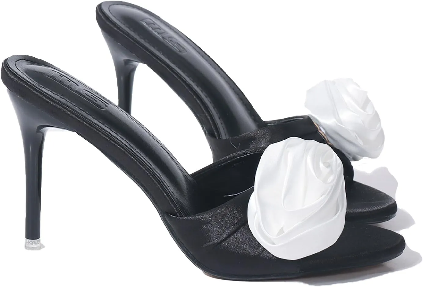 Women'S Satin Flower Stiletto Sandals Comfor Fashion Pointed Toe Slip On High Heel Dress Mules Sexy Party Bridal Wedding Shoes