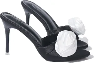 Women'S Satin Flower Stiletto Sandals Comfor Fashion Pointed Toe Slip On High Heel Dress Mules Sexy Party Bridal Wedding Shoes
