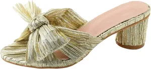 Women's Satin Kitten Heels Mules Sandals Slip On Bowknot Open Toe Backless Dress Low Heeled Slipper Slides