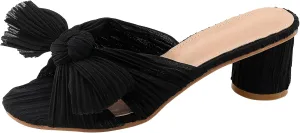 Women's Satin Kitten Heels Mules Sandals Slip On Bowknot Open Toe Backless Dress Low Heeled Slipper Slides