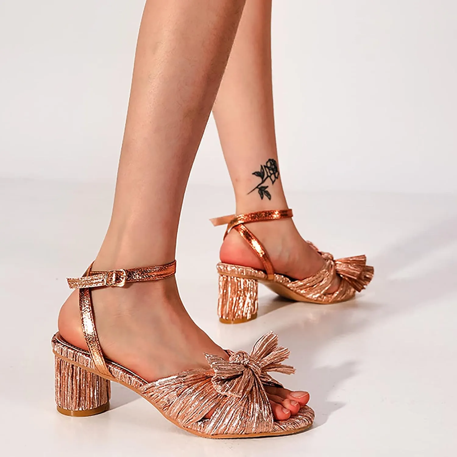 Women's Satin Kitten Heels Mules Sandals Slip On Bowknot Open Toe Backless Dress Low Heeled Slipper Slides