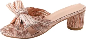 Women's Satin Kitten Heels Mules Sandals Slip On Bowknot Open Toe Backless Dress Low Heeled Slipper Slides