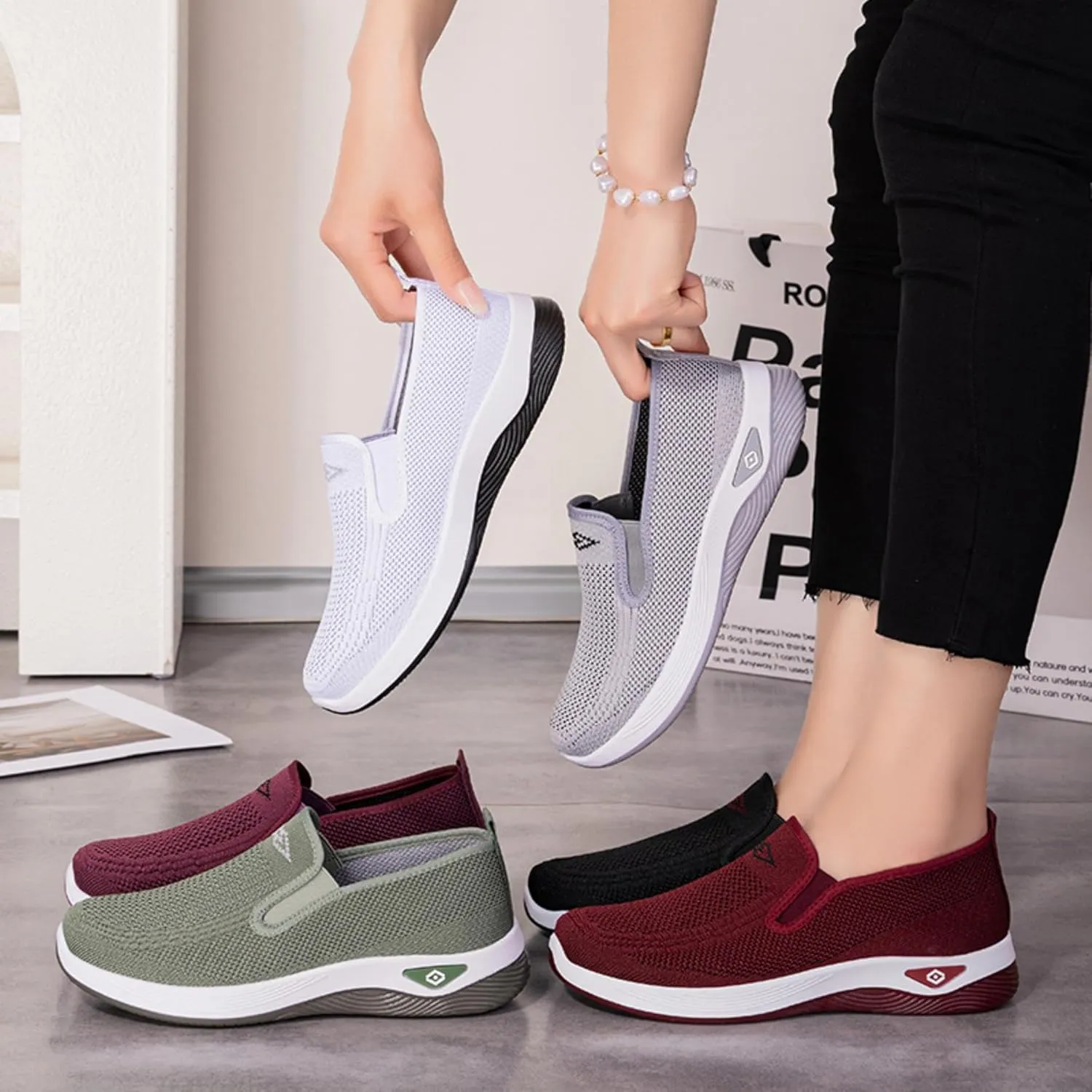 Women's Slip-On Breathable Mesh Sneakers – Lightweight Walking Shoes for Outdoor, Travel, Casual Wear – Comfortable Anti-Slip Loafers for Everyday, All-Day Use