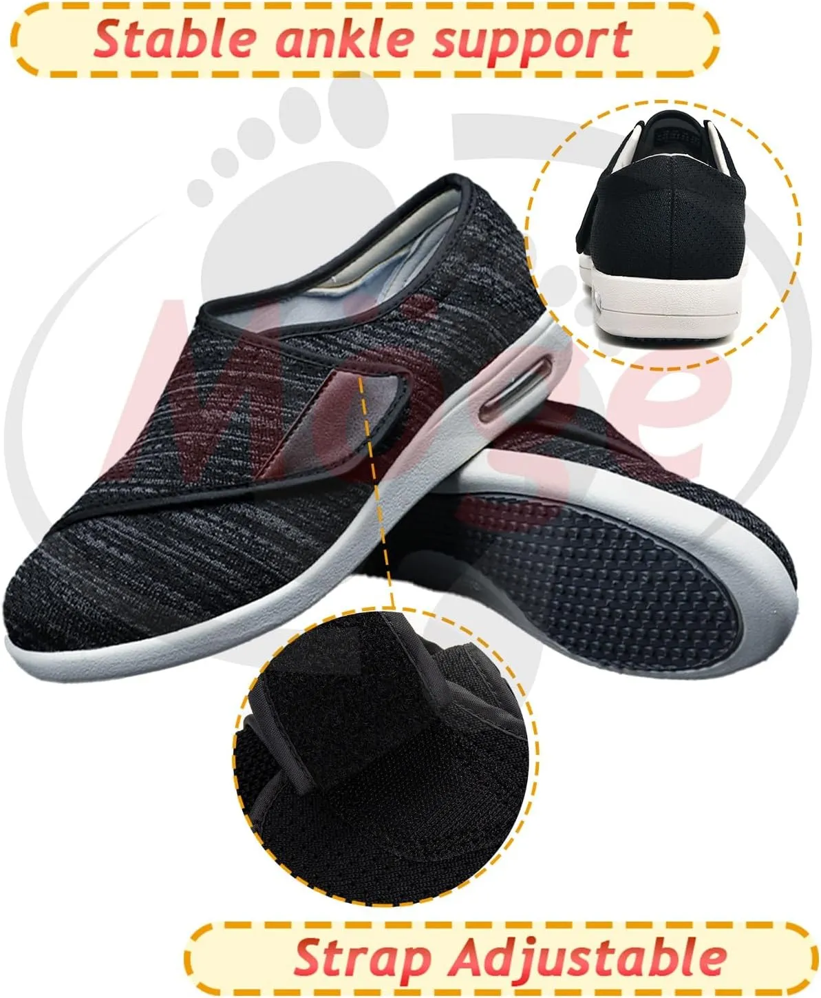 Womens Slip On Casual Shoes Diabetic Sandals Men Extra Wide Width Walking Sandals with Arch Support Comfortable Lightweight Sandals with Adjustable Straps for Plantar Fasciitis