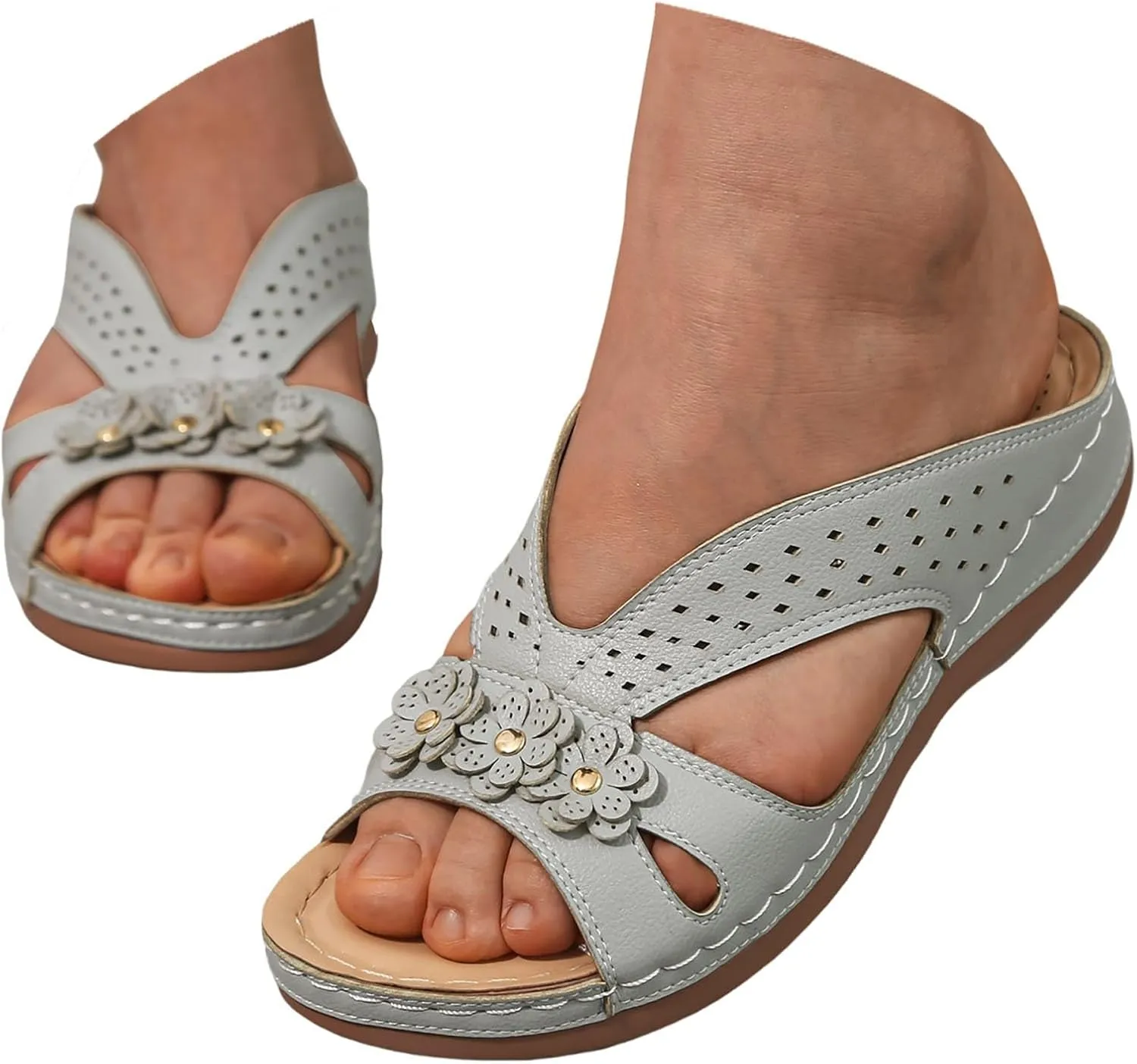 Women's Slip On Wedges Sandals Lightweight Memory Foam Platform Slippers Summer Beach Comfortable Work Heels Women