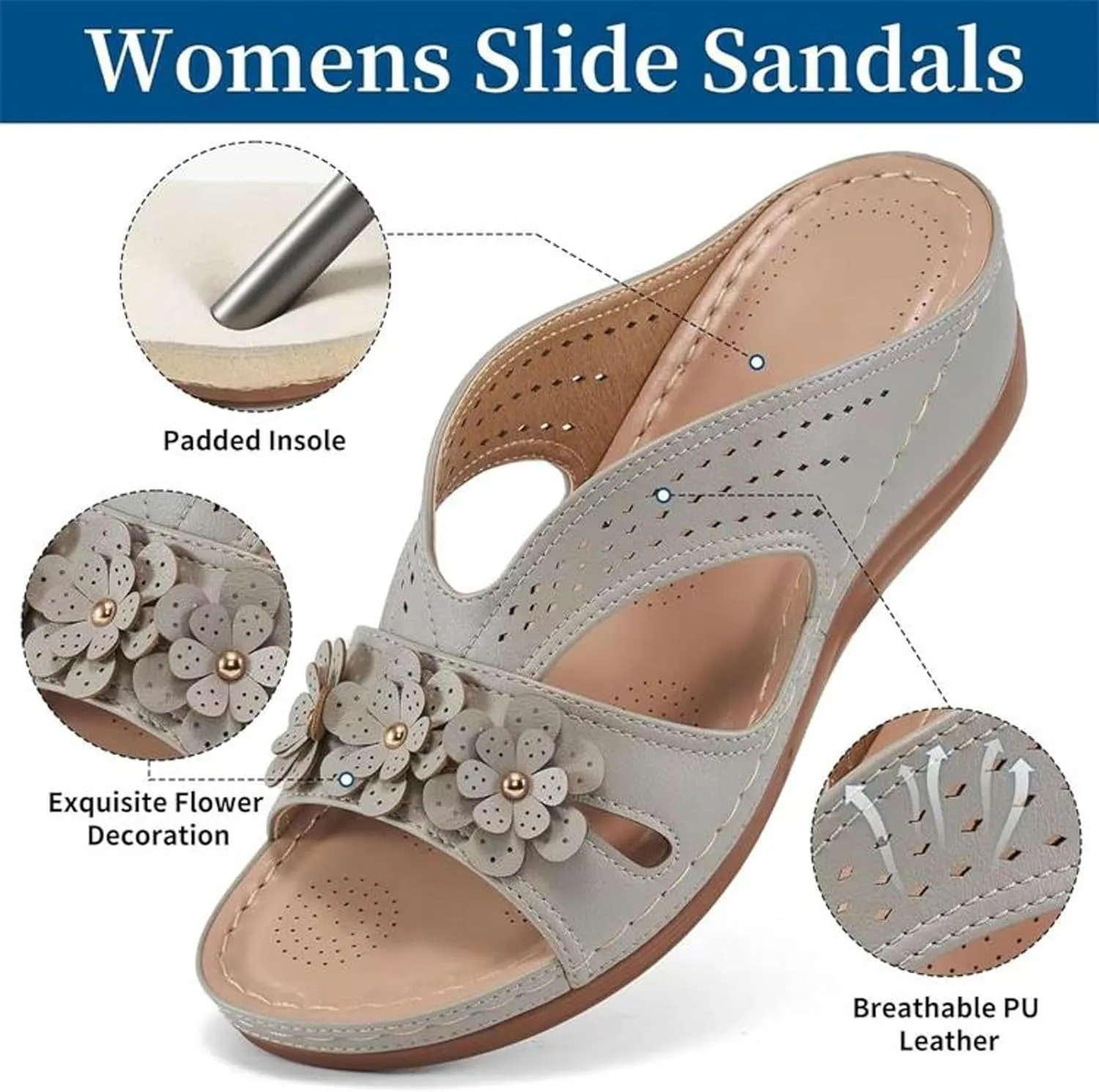 Women's Slip On Wedges Sandals Lightweight Memory Foam Platform Slippers Summer Beach Comfortable Work Heels Women