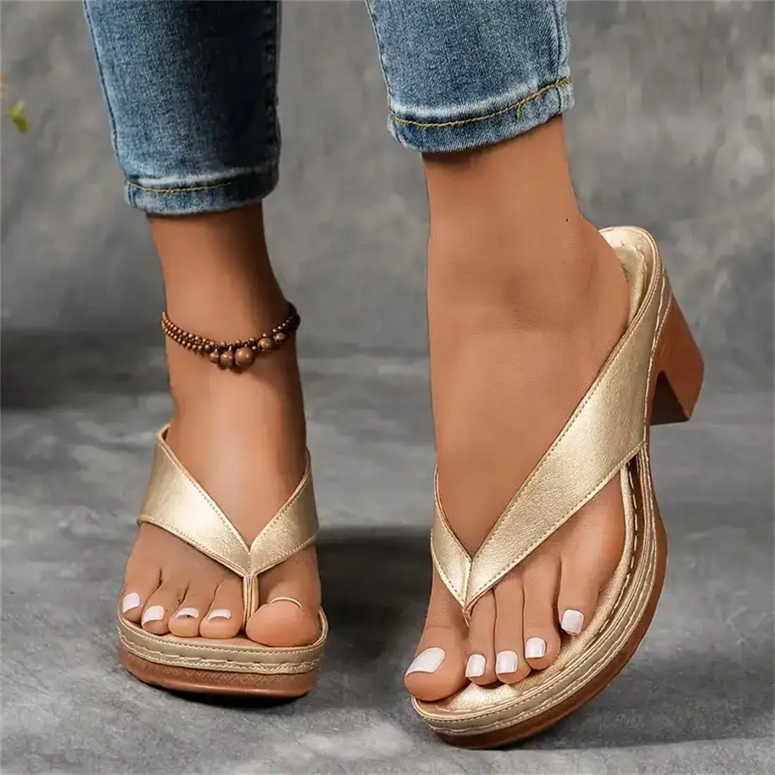 Women's Solid Color Summer Chunky Heel Sandals, Slip on Open Toe Square Toe Comfortable Heeled Sandals Mules for Women Block Flip Flops Heeled Sandals